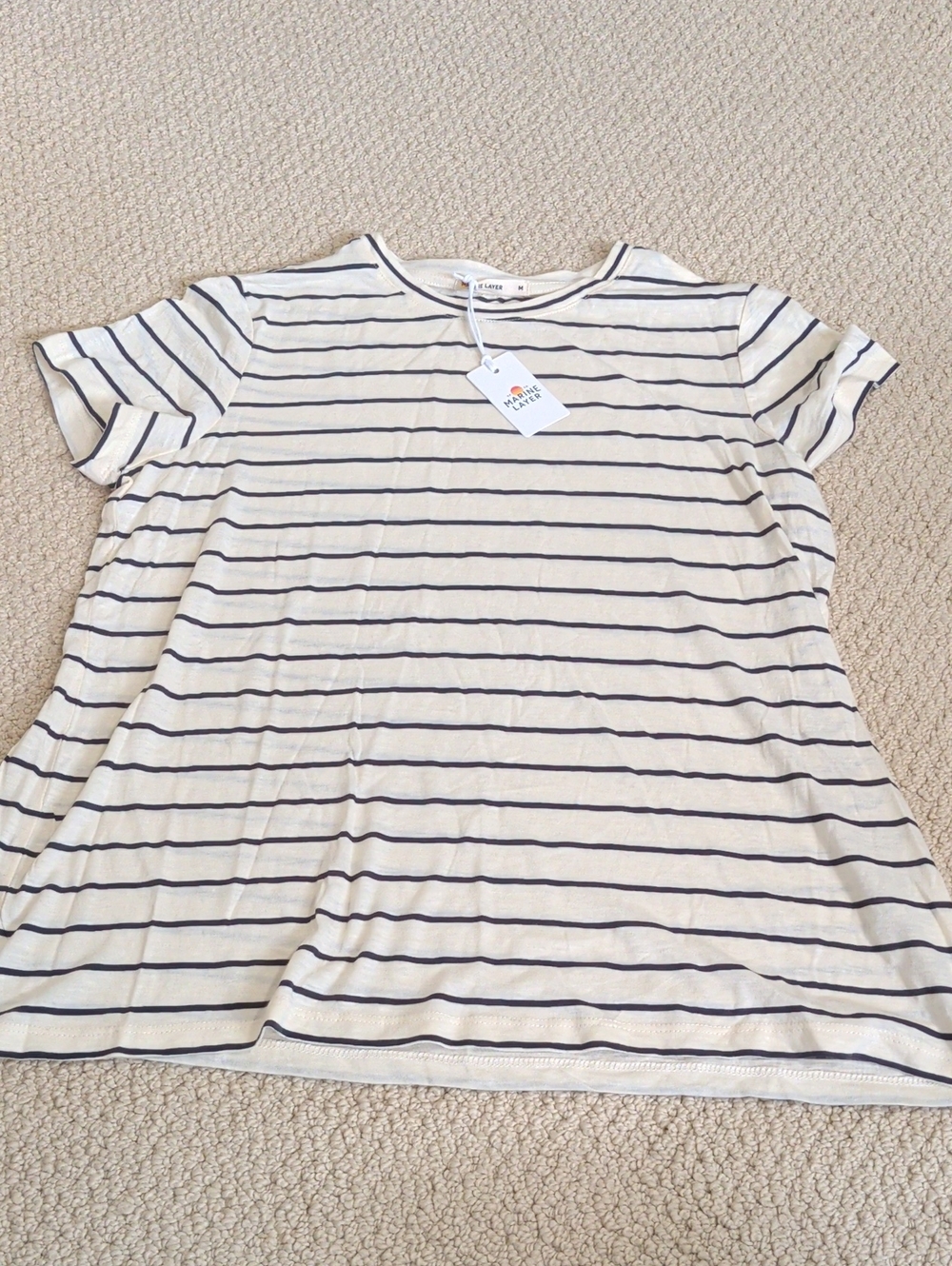 Marine Layer Swing Crew Tee In Black And White Stripe
